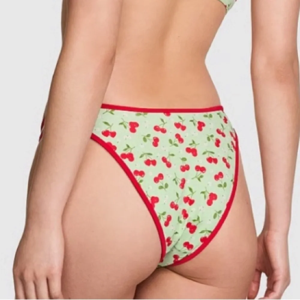 New! Frankie's Bikinis Cherry Print golden hour Bikini Bottoms Green 1102